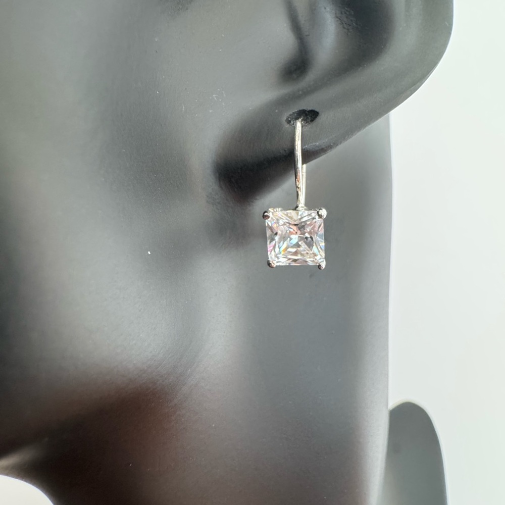 Princess Cut Sterling Silver/Cubic Zirconia Earrings